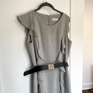 Calvin Klein Sleeveless Ruffle Dress with Belt